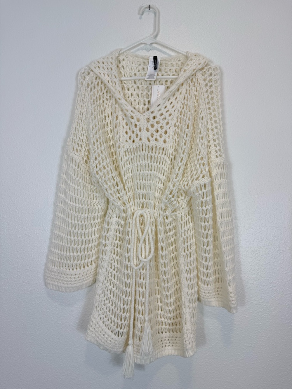 Jantzen Cream Crochet Hooded Swim Cover-Up